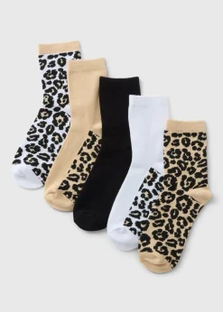 5 Pack Animal Footbed Crew Socks