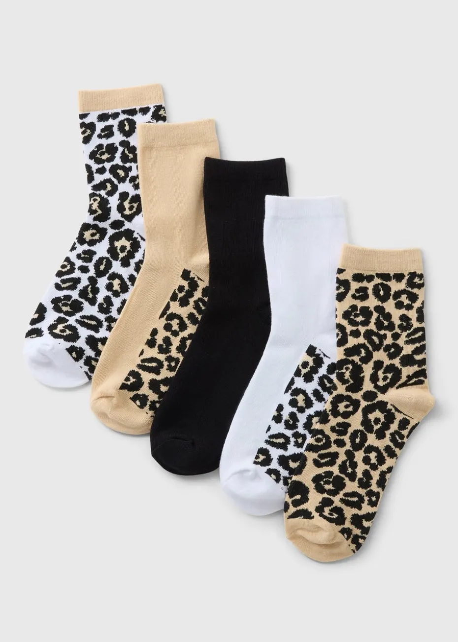 5 Pack Animal Footbed Crew Socks