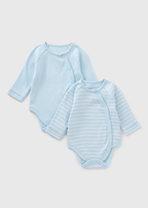2 Pack Baby Blue Ribbed Bodysuits (Newborn-18mths)