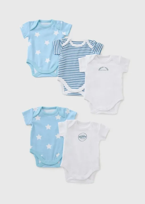 5 Pack Baby Blue Star Bodysuits (Newborn-23mths)