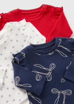 3 Pack Baby Multicolour Bow Heart Long Sleeve Tops (Newborn-23mths)