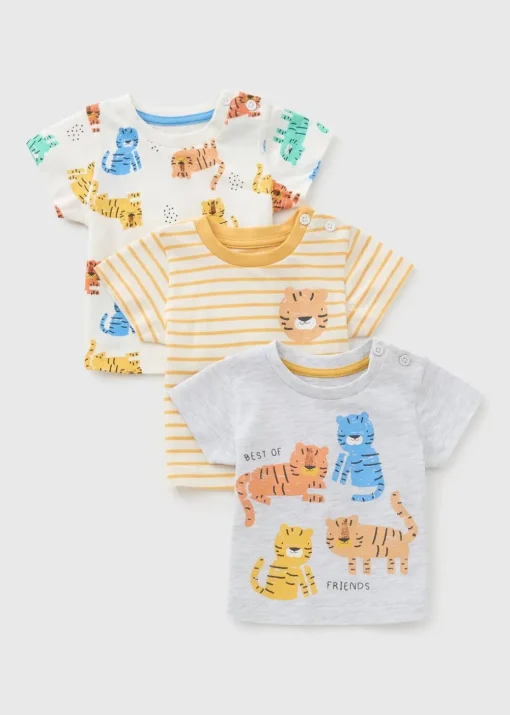 3 Pack Baby Multicolour Safari T-Shirts (Newborn-23mths)