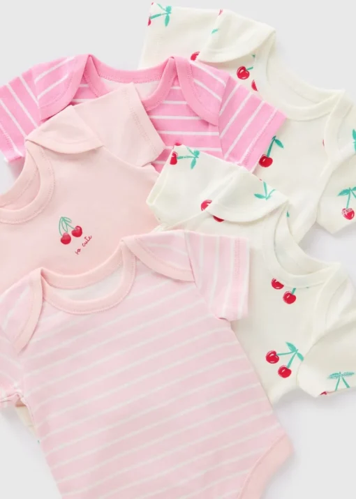 5 Pack Baby Pink Cherry Bodysuits (Newborn-23mths)