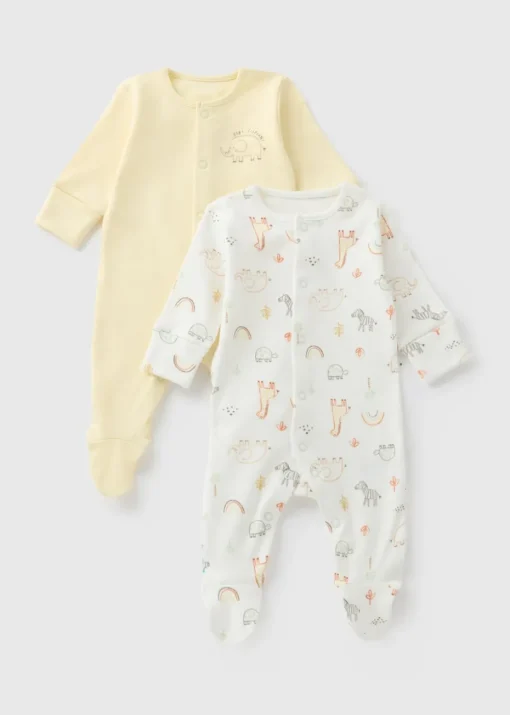 2 Pack Baby Yellow Safari Animal Sleepsuits (Newborn-23mths)
