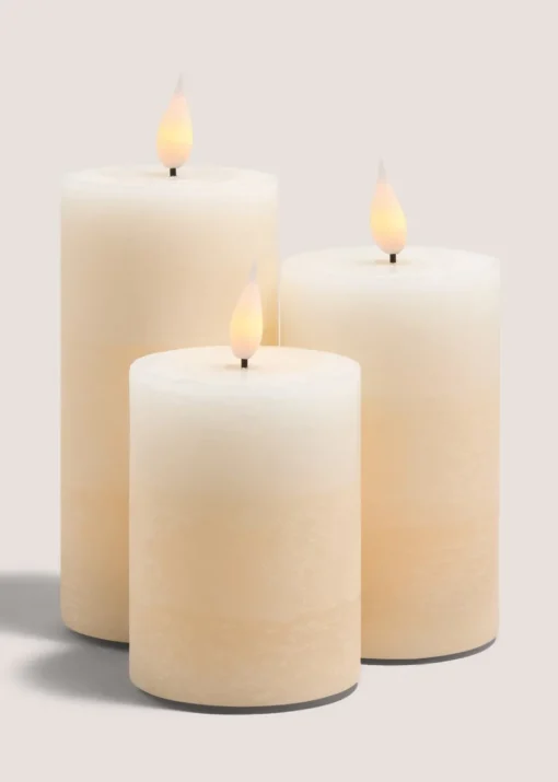 3 Pack Beige LED Pillar Candles (10cm x 12cm x 15cm)