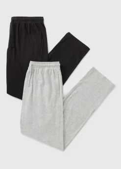 2 Pack Black & Grey Long Pyjama Bottoms