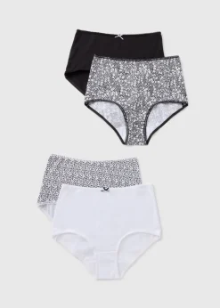 4 Pack Black Floral Full Knickers