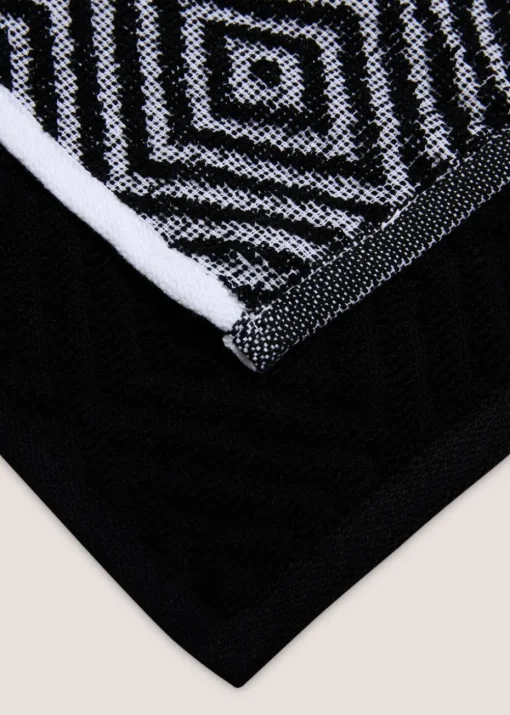 2 Pack Black Geometric Tea Towels (45cm x 70cm)
