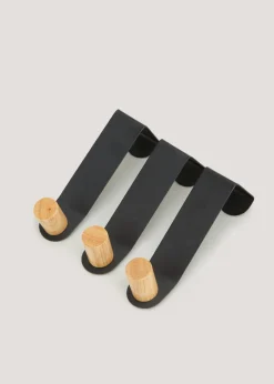 3 Pack Black Metal & Wood Hooks (12cm x 3cm x 3cm)
