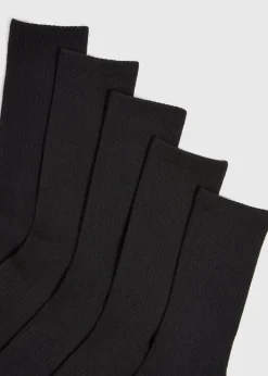 5 Pack Black Ribbed Sports Socks