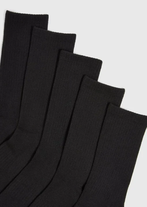 5 Pack Black Ribbed Sports Socks