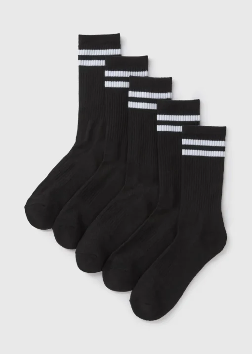 5 Pack Black Sports Socks