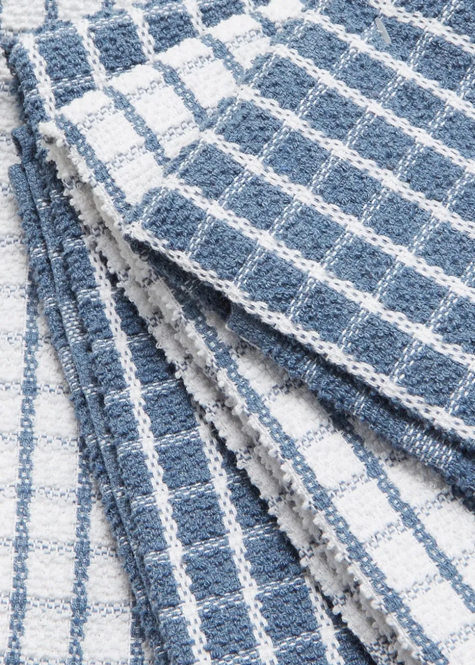 4 Pack Blue Check Terry Tea Towels (60cm x 45cm)