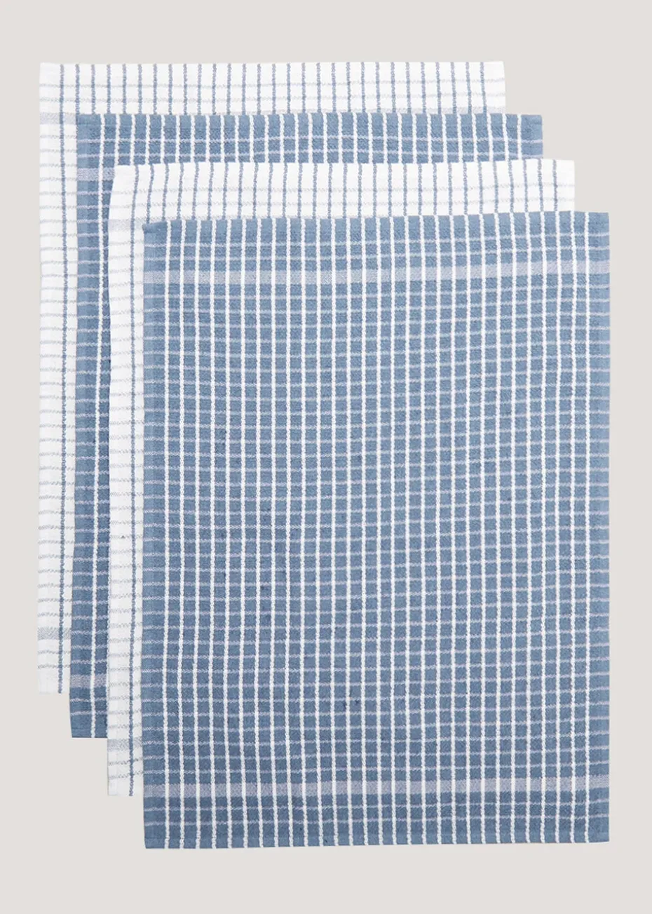 4 Pack Blue Check Terry Tea Towels (60cm x 45cm)