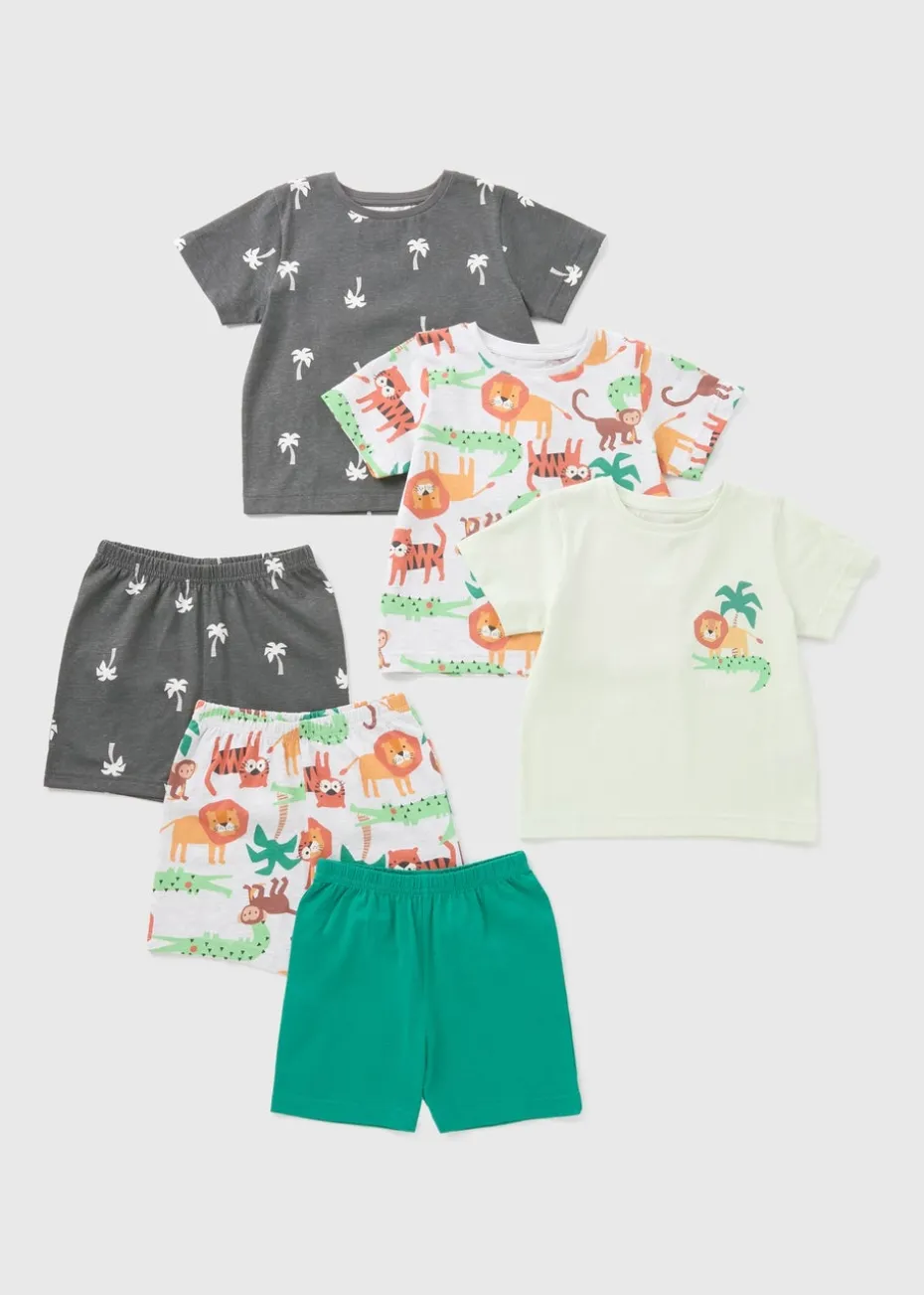 3 Pack Boys Multicolour Safari Pyjama Sets (1-7yrs)