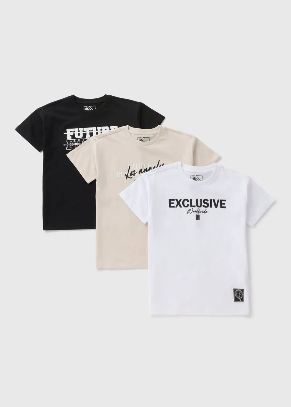 3 Pack Boys Multicolour Slogan T-Shirts (7-15yrs)