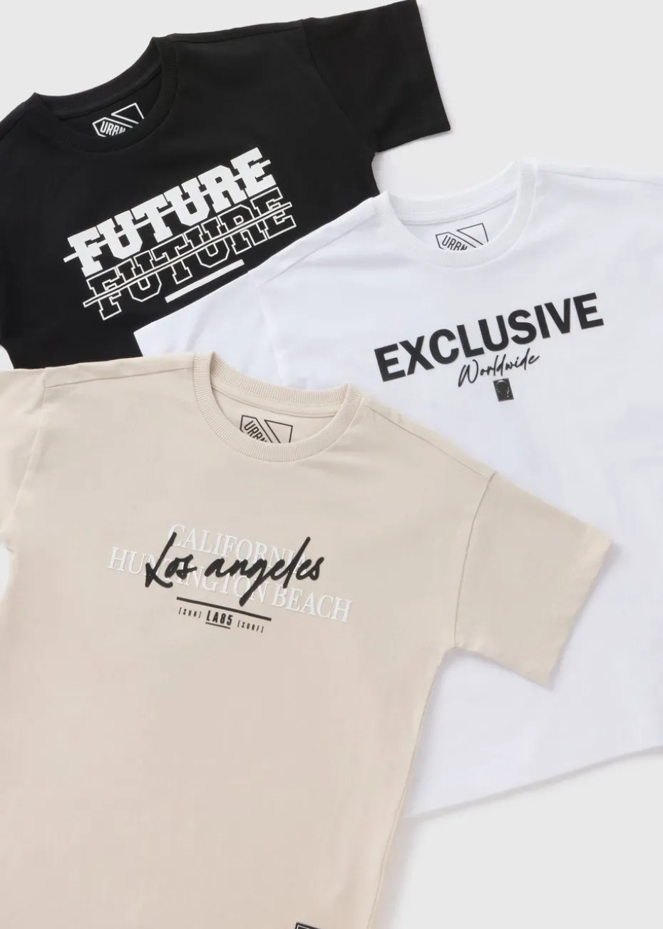 3 Pack Boys Multicolour Slogan T-Shirts (7-15yrs)