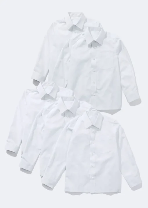 5 Pack Boys White Long Sleeved Shirts (4-16yrs)