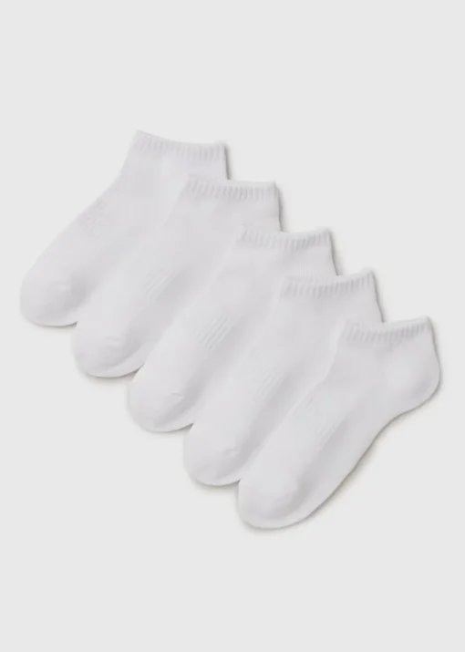 5 Pack Boys White Sports Trainer Socks (Younger 6 -Older 6.5)