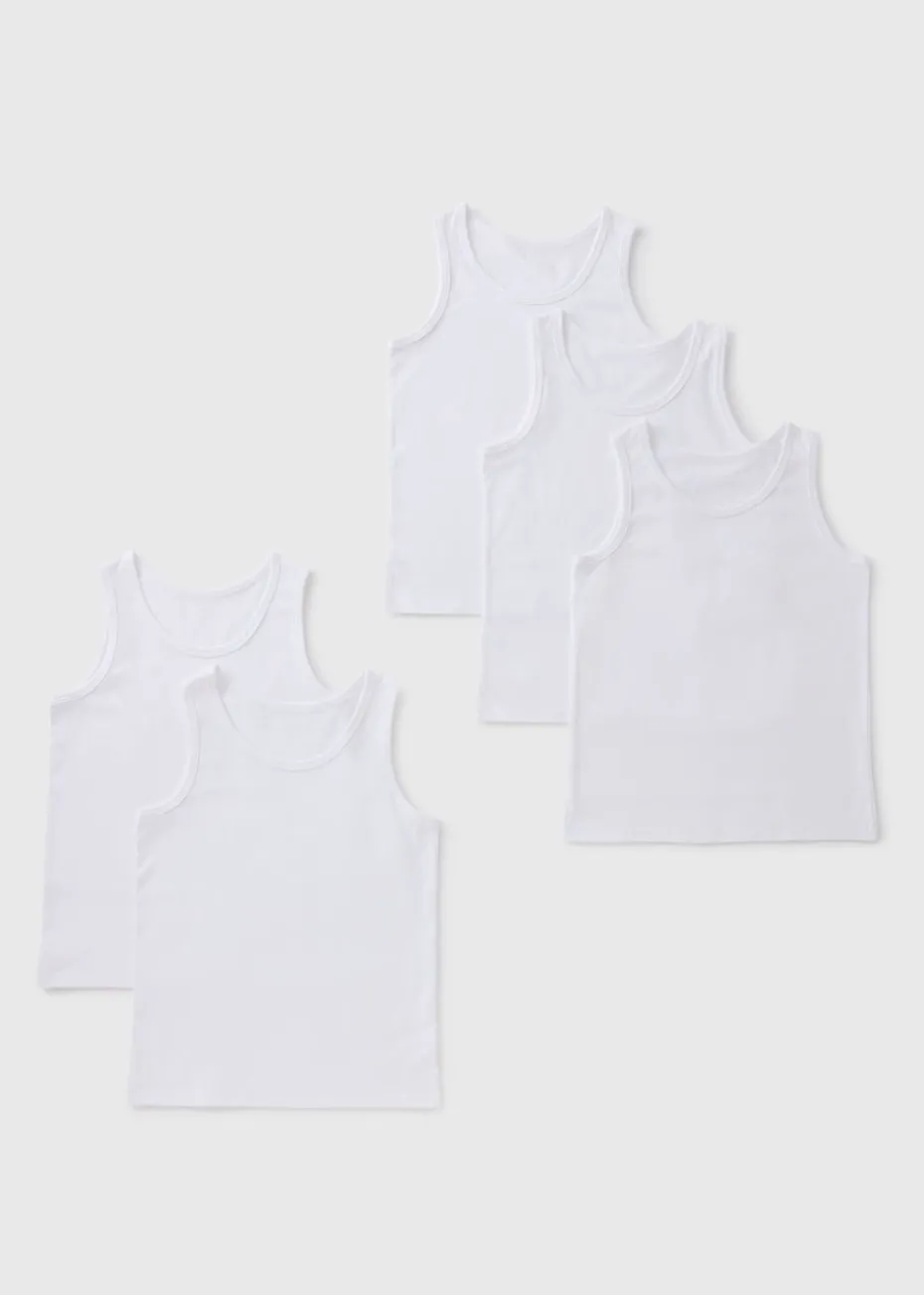 5 Pack Boys White Vests (2-13yrs)