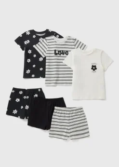 3 Pack Girls Black Daisy Shorts Pyjama Set (7-13yrs)
