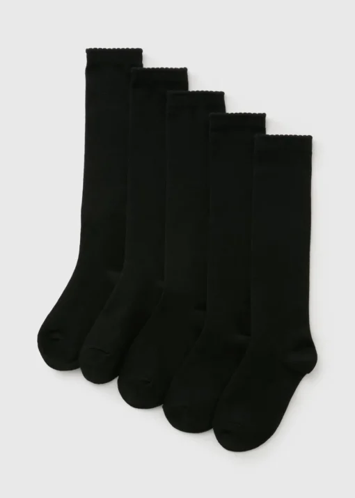 5 Pack Girls Black Knee Length Socks (Younger 6-Older 6.5)