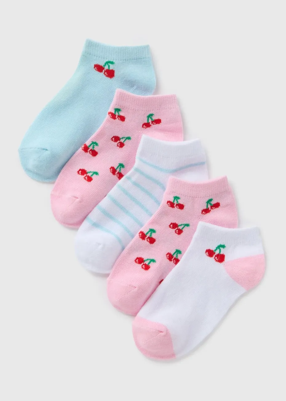 5 Pack Girls Pink Cherry Trainer Socks (Younger 6-Older 6.5)
