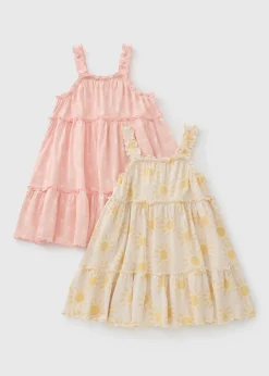 2 Pack Girls Pink Holiday Frill Dresses (1-7yrs)