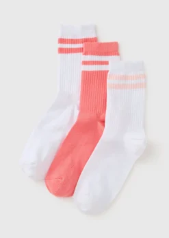 3 Pack Girls Pink Sports Socks (Younger 6-Older 6.5)