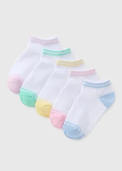 5 Pack Girls White Colour Toe Trainer Socks (Younger 6-Older 6.5)