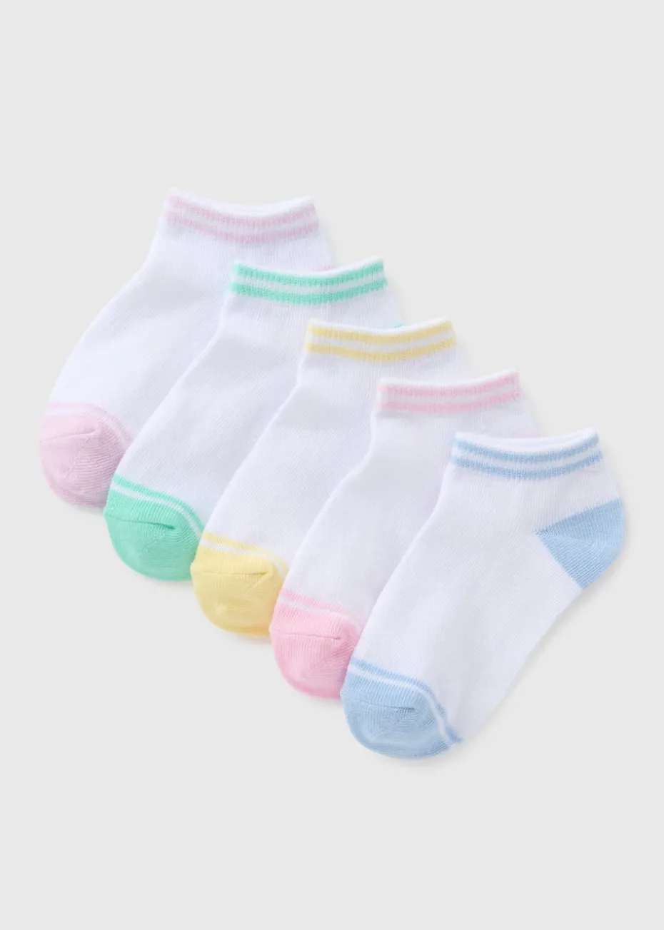 5 Pack Girls White Colour Toe Trainer Socks (Younger 6-Older 6.5)