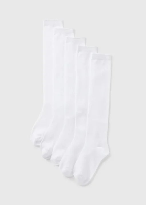 5 Pack Girls White Diamond Socks (Younger 6-Older 5.5)