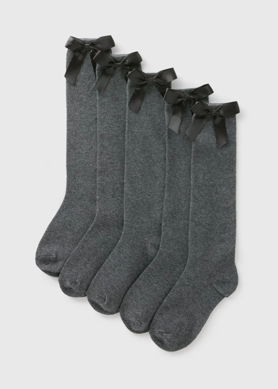 5 Pack Grey Bow Knee High Socks (Younger 6-Older 6.5)