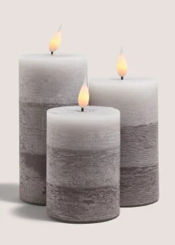 3 Pack Grey LED Pillar Candles