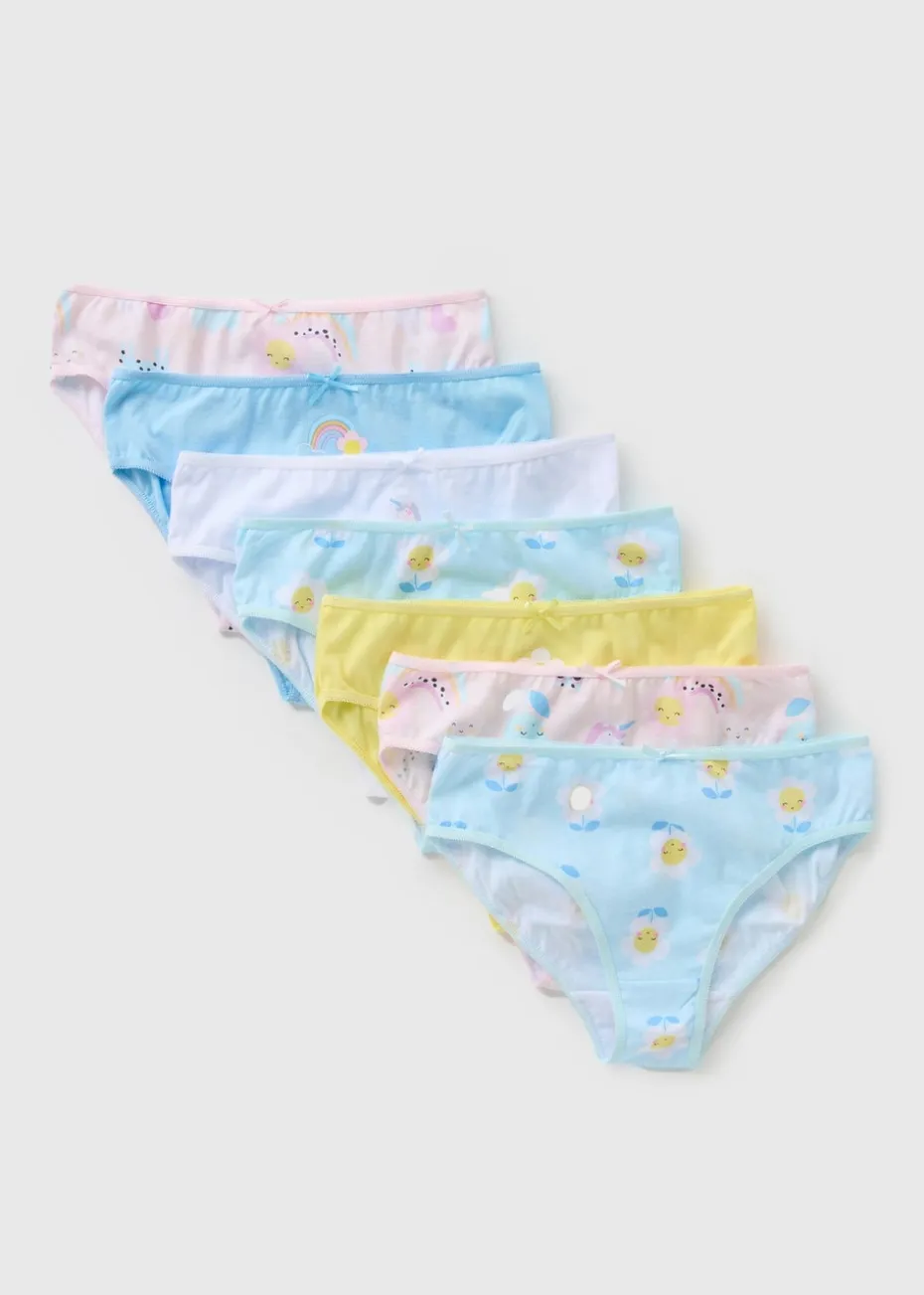 7 Pack Multicolour Girls Unicorn Flower Knickers (1-11yrs)