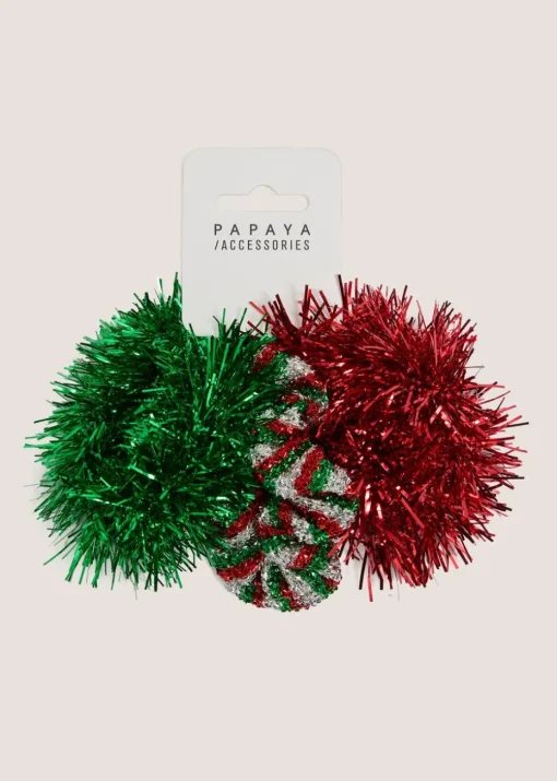 3 Pack Multicoloured Tinsel Scrunchies