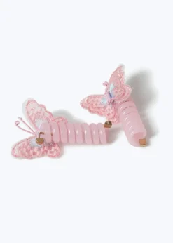 2 Pack Muse Pink Butterfly Spiral Hair Clips
