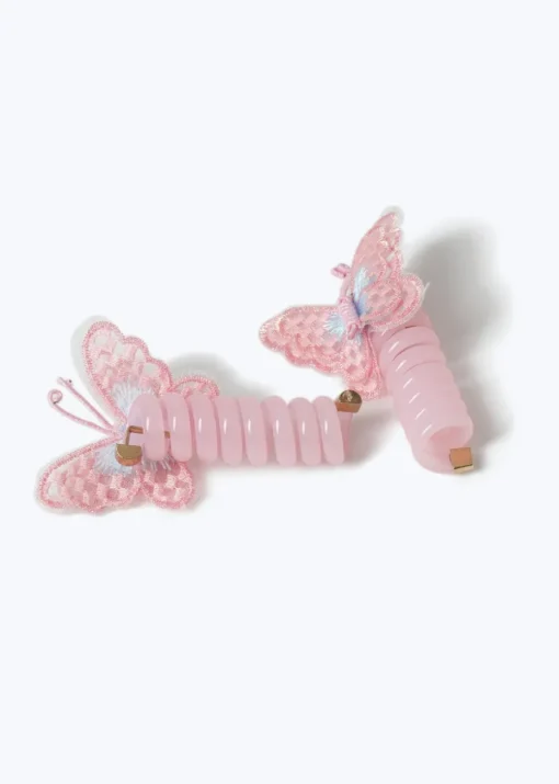 2 Pack Muse Pink Butterfly Spiral Hair Clips