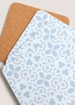 4 Pack of Grey Tile Cork Coasters