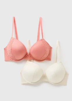 2 Pack Pink & Cream Plunge Bras
