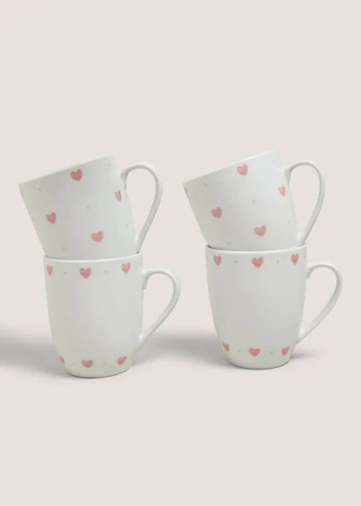 4 Pack Pink Heart Mugs