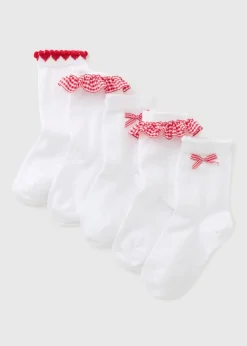 5 Pack Red Gingham Socks (Younger 6-Older 6.5)