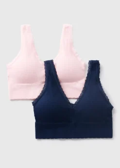 2 Pack Seamless Navy & Pink Crop Top Bras