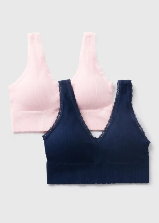 2 Pack Seamless Navy & Pink Crop Top Bras