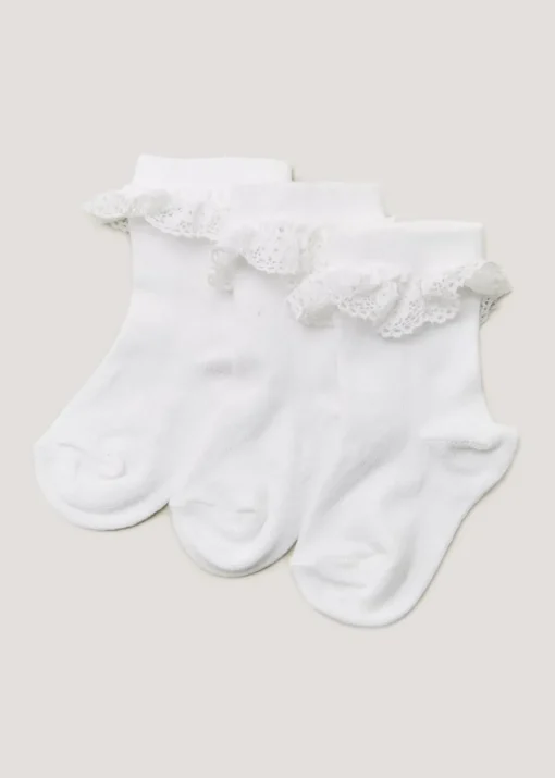 3 Pack White Frill Baby Socks (Newborn-12mths)