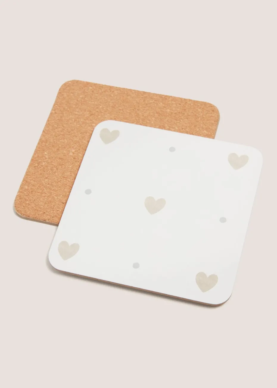 4 Pack White Heart Cork Coasters