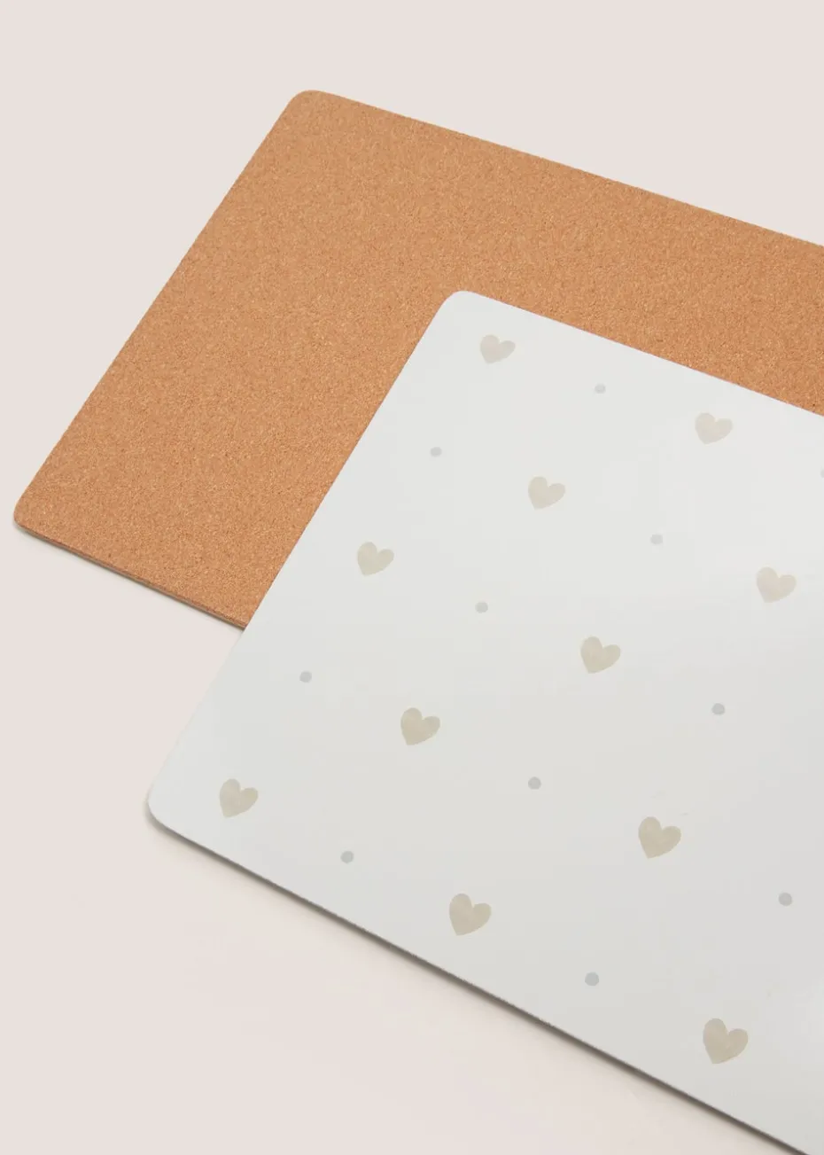 4 Pack White Heart Cork Placemats