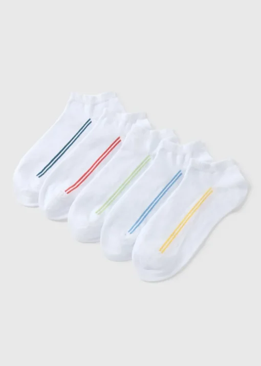 5 Pack White Stripe Trainer Socks