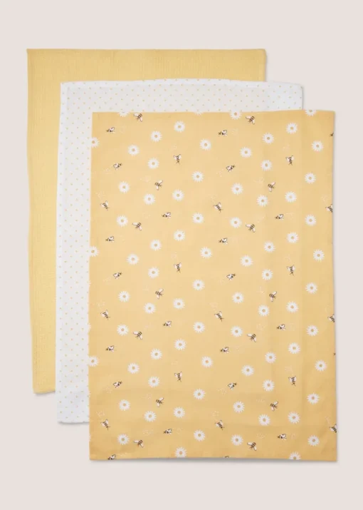 3 Pack Yellow Bee Daisy Tea Towels