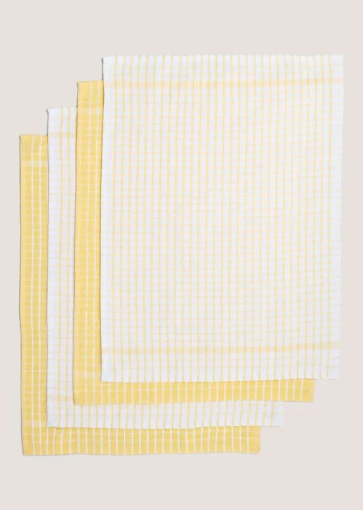 4 Pack Yellow Check Terry Tea Towels (45cm x 60cm)